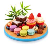 COM-FOUR® Plateau de Service Rond en Bambou Ø 33 cm | Plateau de service rond en bambou à bord coloré, idéal pour les amuse-gueules, tapas, fromages, pâtisseries et gâteaux.