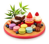 COM-FOUR® Plateau de Service Rond en Bambou Ø 33 cm | Plateau de service rond en bambou à bord coloré, idéal pour les amuse-gueules, tapas, fromages, pâtisseries et gâteaux.