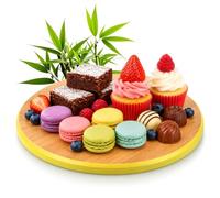 COM-FOUR® Plateau de Service Rond en Bambou Ø 33 cm | Plateau de service rond en bambou à bord coloré, idéal pour les amuse-gueules, tapas, fromages, pâtisseries et gâteaux.