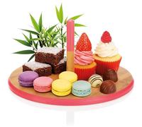 com-four® Plateau en Bambou avec poignée Centrale - Plateau Rond Ø 33 cm - Planche de Service pour apéritifs, Tapas, Fromage, pâtisseries et gâteaux - Assiette décorative colorée