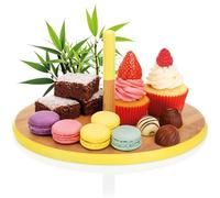 com-four® Plateau en Bambou avec poignée Centrale - Plateau Rond Ø 33 cm - Planche de Service pour apéritifs, Tapas, Fromage, pâtisseries et gâteaux - Assiette décorative colorée