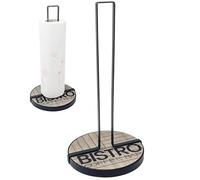COM-FOUR® porte-rouleau de cuisine sur pied - porte-rouleau de papier pour la cuisine - porte-rouleau sur pied en métal et bois - porte-rouleau de cuisine sans perçage (01 pièce - noir avec bois)