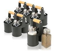 com-four® Set de 18 saupoudreuses en verre, salière et poivrière avec support en métal, pots à épices à vis pour cuisine, restauration (6 pièces - Avec support)