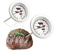 com-four® Thermomètre à rôtir 2x en acier inoxydable - thermomètre à viande analogique jusqu'à 120 ° C - thermomètre à grill - aiguille à viande - 10 cm (002 pièces)