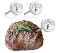 COM-FOUR® Thermomètre à rôtir 3x en Acier Inoxydable - Thermomètre à Viande Analogique - Thermomètre à Grill - Aiguille à Viande - 7 cm
