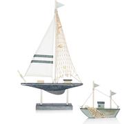 com-four® Voilier décoratif Maritime 2X en Bois de différentes Tailles - Bateau décoratif en Bois avec Une Touche méditerranéenne [la sélection de Couleurs varie!] (02 pièces - Deco Ship Mix)