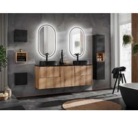 COMAD | Ensemble de meubles de salle de bain, sous lavabo + armoire murale + étagères, CHÊNE NOVA et NOIR