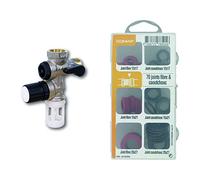 COMAP Groupe de sécurité 889 siège Inox droit pour chauffe eau, cumulus - 20x27 ou 3/4" - R110007001 & Coffret de 70 Joints fibre/caoutchouc