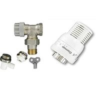 COMAP Kit Complet Robinet et Tête thermostatique Senso 1 et accessoires (raccord de réglage, purgeur, robinet de vidange) pour radiateur - M28 - équerre 1/2" ou 15/21 - S630682