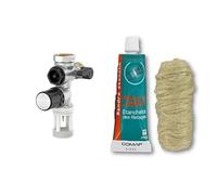 COMAP R110007001 Groupe de sécurité 889 siège INOX Droit pour Chauffe Eau, cumulus-20x27 ou 3/4", Gris & S102104 Kit de Etanchéité pâte à joint 50 ml avec bobine de filasse 40 g