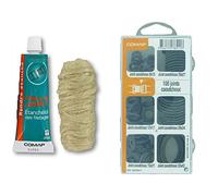Comap S102104 Kit de Etanchéité pâte à joint 50 ml avec bobine de filasse 40 g & Coffret de 100 joints caoutchouc pour sanitaire