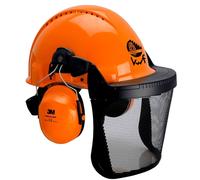 Combinaison 3M pour la sylviculture, casque de protection G3000 en orange, coquilles antibruit H31, support FH1 et visière filet 5C, KWF, G3000MOR31FH15C FPA x1 morceau