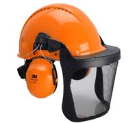 Combinaison 3M pour la sylviculture, casque de protection G3000 en orange, coquilles antibruit H31, support FH1 et visière filet 5C, G3000NOR31FH15C x1 morceau