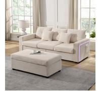 Combinaison de canapé LED moderne,canapé 3 places+pouf amovible surdimensionné,mobilier de salon modulaire et robuste en forme de L