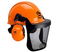 Combinaison de protection de la tête 3M G3000 3MO315J en orange avec capsules H31P3E, système à cliquet, visière 5J en métal corrodé, bandeau de soudage en cuir, logo KWF x1 morceau