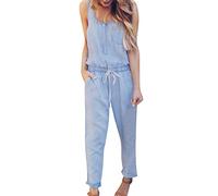 Combinaison élégante pour femme - Salopette pour femme - Sans manches - Une pièce - En jean - Stretch - Salopette en denim - Grandes tailles - Pantalon de loisirs - Salopette de travail - Salopette à