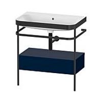 Duravit Happy D.2 Plus combinaison lavabo pour meuble HP4742N9898 77,5 x 49 cm, sans trou pour robinet, bleu nuit satiné, avec console en métal