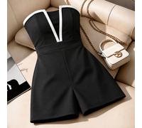 Combinaison tricotée sans bretelles avec ceinture dorsale, élégante et décontractée pour le travail, grande taille pour femmes 0XL,1XL,2XL,3XL,4XLUnicoloreTissu tricoté