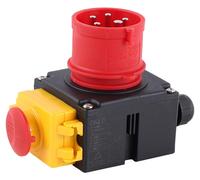 Combiné interrupteur-prise 400V, 3 phases, 12A, IP54, avec dispositif d'arrêt d'urgence
