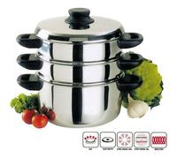 Baumalu Combiné vapeur 3 corps Inox 20 cm – Compatible tous feux, couvercle en verre