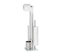 Combiné Wc Rivalta Serviteur 3 En 1 Wenko Accessoires Toilettes, Brosse Wc, Dérouleur Stockage Papier Toilette, Acier Inox Mat- Verre Trempé Noir, 18x70x23 Cm