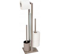 Combiné Wc Rivalta Serviteur 3 En 1 Wenko Brosse Wc, Dérouleur Stockage Papier Toilette, Acier Inox Gris- Verre Trempé Noir, 18x70x23 Cm, Gris