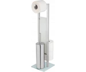 Combiné Wc Rivalta Serviteur 3 En 1 Wenko Brosse Wc Fermée, Dérouleur Stockage Papier Toilette, Acier Inox, Argent Mat Et Verre Trempé, 18x70x23 Cm