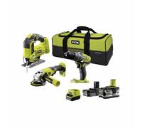 Combo 3 outils : perceuse-visseuse + scie sauteuse + meuleuse + 2 batteries 2 et 5 Ah, 1 chargeur rapide 2,0 A, sac de transport