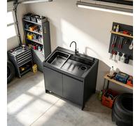 Combo Évier Premium Acier Inox avec Meuble de Rangement Aluminium, pour Vestiaire, Garage et Entretien du Jardin