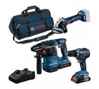 Combo-kit 3 outils 18V : GSR 18V-55 + GWS 18V-7 + GBH 18V-22 + 2 batteries 4,0 Ah (PC) + GAL 18V-40 (C)