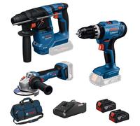COMBO KIT 3 OUTILS : Perceuse Visseuse à percussions sans fil GSB 18V-25 + Marteau perforateur sans fil GBH 18V-18 + Meuleuse angulaire sans fil GWS 18V-8 + batteries GBA 2 x4,0Ah + chargeur GAL 18V-4