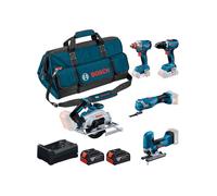 COMBO KIT 5 OUTILS : GSR 18V-65 + GDX 18V-285 + GKS 18V-57-2 + GOP 18V-34 + GST 18V-125 S + GBA 2x 5.0Ah + GAL 12V-18V-80 + sac