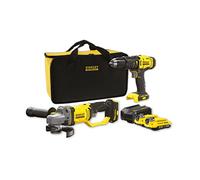 Stanley - Set perceuse-visseuse et meuleuse d'angle sans fil 18 V, 2 batteries Li-Ion 2,0 Ah, chargeur SFMCK471D2S-QW