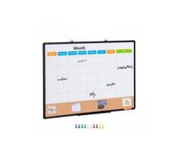 Combo Tableau Blanc + Liège 90x60 cm, calendrier mensuel cadre alu, magnétique, mural