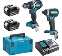Makita DLX2189TJ Pack Sans-fil - 18 V Li-ion - Visseuse Perceuse (DDF484) Et Perceuse Visseuse À Percussion (DTD153) - 2 Batteries 5,0 Ah - Mbox - Brushless