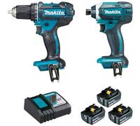 Ensemble de 2 machines 18V Perceuse visseuse DDF482 + Visseuse à chocs DTD152 - MAKITA - avec 3 batteries 18V 3.0A - chargeur rapide - 1 MakPac - DLX2127J1
