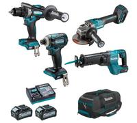 Ensemble de 4 machines 40 V max XGT (DF001G + GA005G + TD001G + JR001G) - MAKITA - avec 2 batteries 40V 4.0Ah - chargeur - sac - DK0126G401