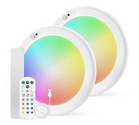 Combuh RGB Plafonnier Led Sans Fil Rechargeable Lumière Douche Sans Électricité Detecteur, Jusqu'à 75 Jours de Veille 5000mAh Luminaire Salle de Bain a Pile avec Télécommande pour Chambre Salon 2 pcs