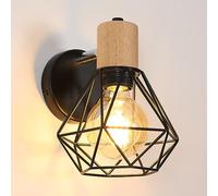 Comely Applique Murale Interieur, Noir Vintage Lampe Murale E27, Orientable Lampe Applique Murale Métal et Bois pour Salon, Chambre, Couloir, Escalier