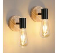 Comely Applique Murale Intérieure 2 Pièces, Vintage Bois Rotative Lampe Murale Industrielle en Métal E27 Applique Murale Lampe de Mur Noir pour Salon Chambre Cuisine (Ampoule Non Incluse)