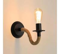 Comely Applique Murale Vintage, E27 Lampe Murale Corde de Chanvre, Rétro Applique Murale Interieur pour Couloir Loft Chambre Café Bar (sans Ampoule)