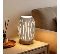 Comely Lampe de Chevet E27 Bois et Métal Blanc Petite Lampe de Table | Petite lampe de chevet E27 avec base en bois et structure en métal blanc pour chambre et salon, ampoule non incluse