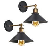Comely Lot de 2 Applique Murale Industrielle Vintage Lampe Murale Interieur | Rotation à 180° Rétro Edison Style Spot Murale en Métal E27 pour Cuisine Salle à Manger Chambre Restaurant Bar, Noir