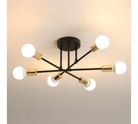 Comely Lustre LED Modulaire 6 Bras, Noir/Or Vintage E27, Style Industriel pour Loft/Salle à Manger
