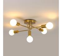 Comely Lustre Plafonnier Industriel, 5 Lumières Retro Lampe de Plafond Or