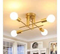 Comely Lustre Plafonnier Vintage E27, 4 Lumières Lampe de Plafond Retro en Metal, Lustre Doré Suspension Luminaire Industriel pour Salon Chambre Cuisine Salle à Manger