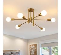Comely Lustre Sputnik Vintage, 6 Lumières Plafonnier Industriel E27 Base, Doré Plafonniers en Métal pour Chambre, Salon, Cuisine, Forme DIY, Diamètre 72cm (Ampoule non Incluse)