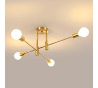 Comely Lustre Sputnik Vintage, E27 4 Lumières Plafonnier Industriel en Metal, Lustre Plafonnier Doré pour Salon Chambre Cuisine, Diamètre 72cm (Sans Ampoule)