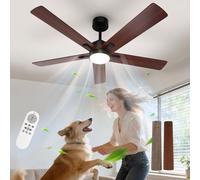 Comely Ventilateur de Plafond 132 cm avec Lumière LED Télécommande, 6 Vitesses, 3 Températures Couleur, Moteur DC Réversible Été/Hiver, Ventilateur Plafond Vintage Chambre Salon Cuisine, Noyer