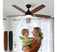 Comely Ventilateur de Plafond 132 cm avec Lumière LED Télécommande, 6 Vitesses Silencieux, 3 Températures Couleur, Moteur DC Réversible Été/Hiver, Plafonnier Ventilateur Chambre Salon, Noyer & Noir